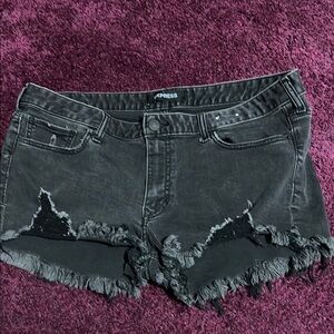 Express Black Jean Shorts with Distressed Details